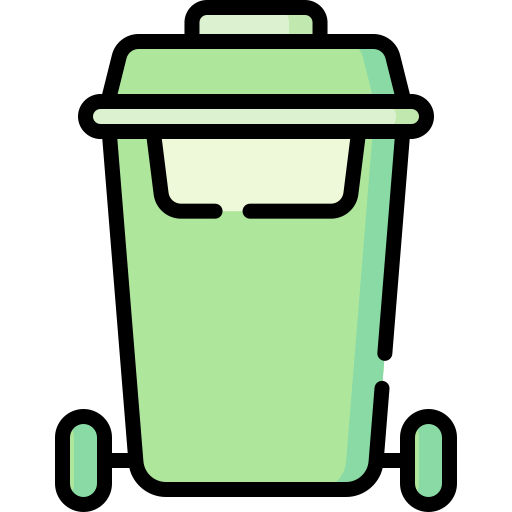 A green rubbish bin